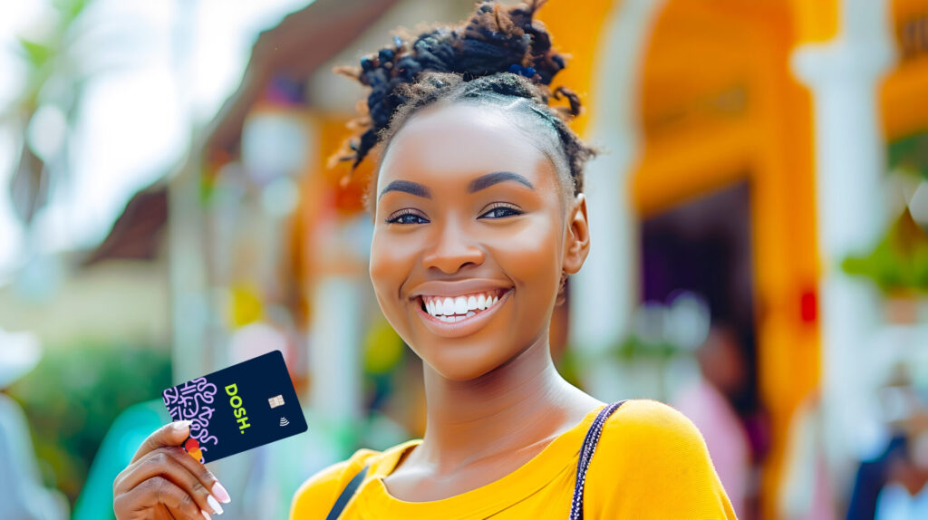DOSH Card user mock up showing somebody who has been able to get a DOSH account.